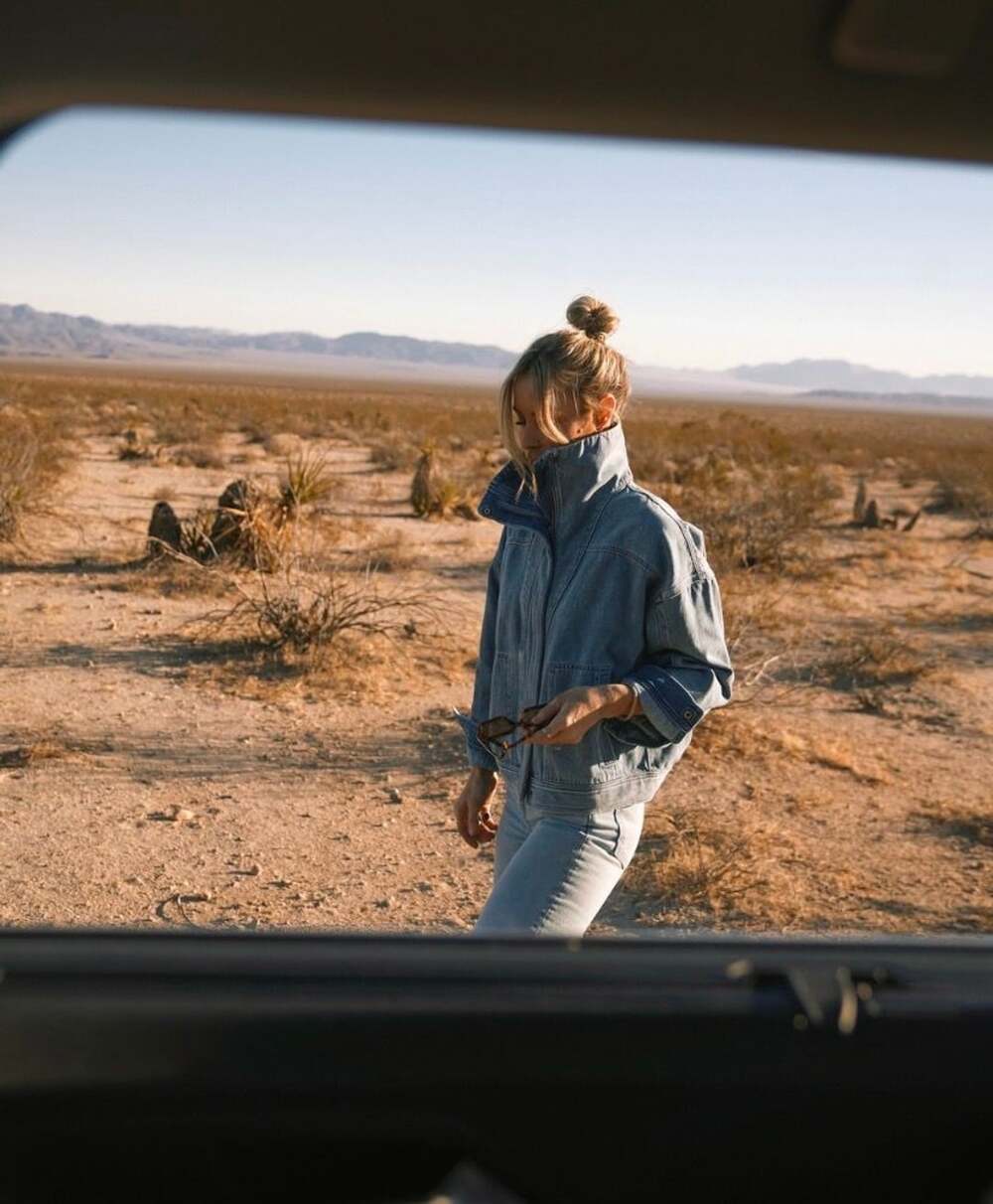 Mary Lawless Lee x Splendid Chambray Funnel Neck Denim Jacket
